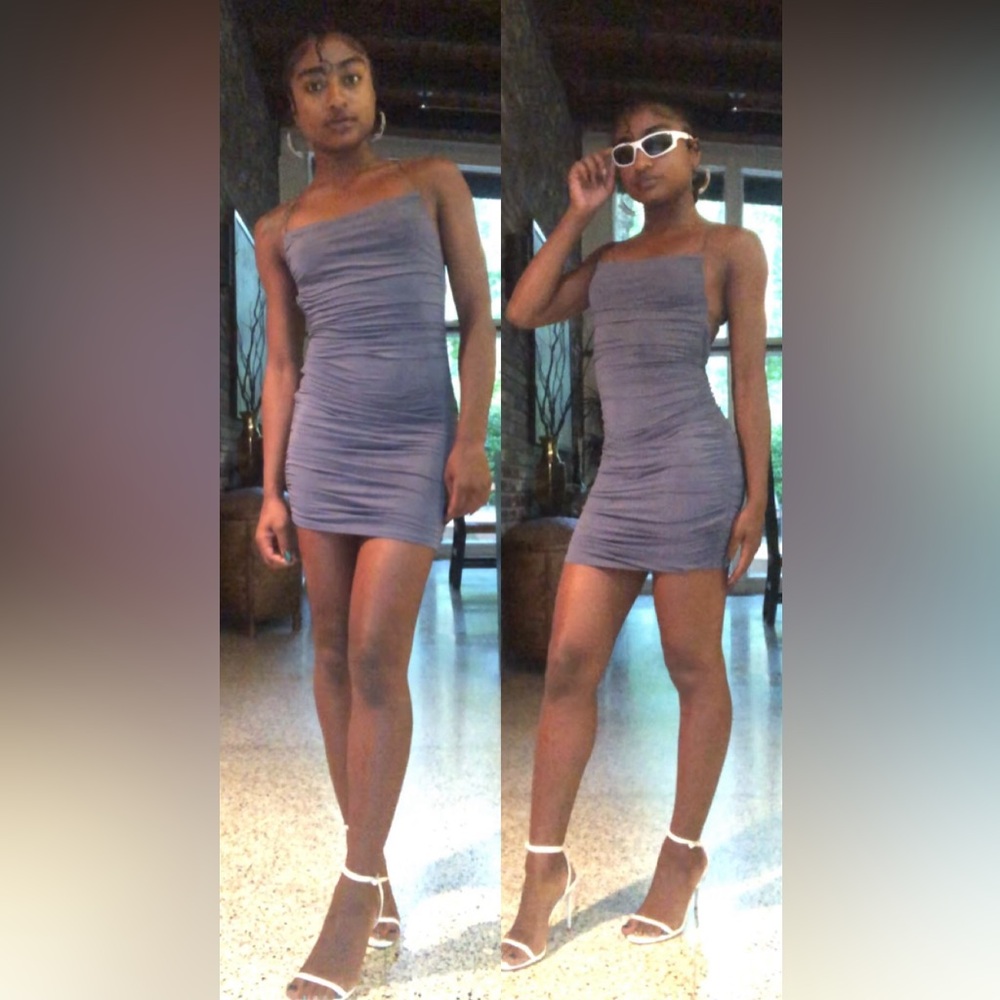 Elegant skinny strap Gray blue Dress